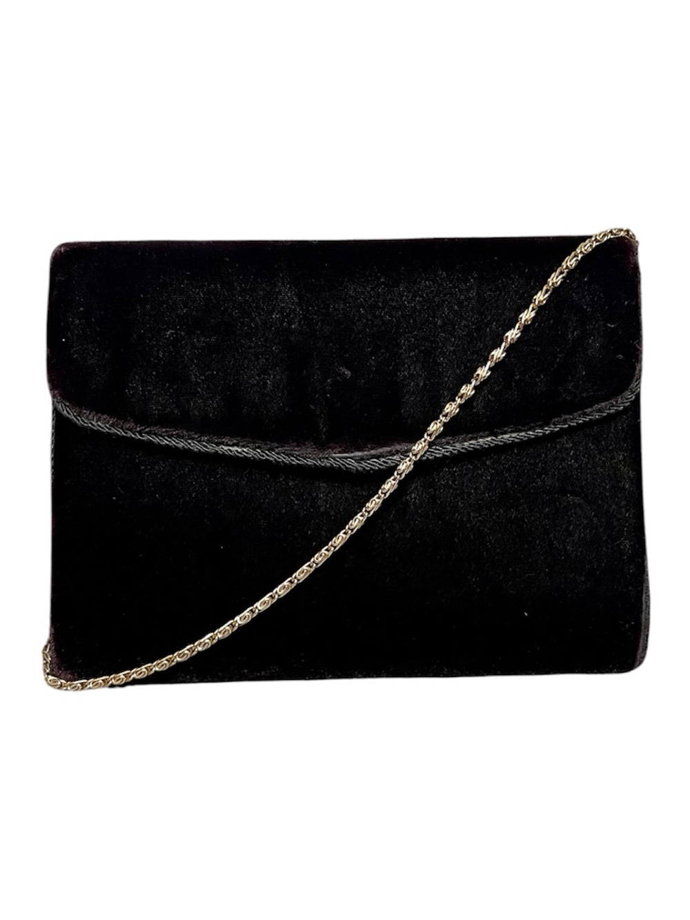 Vintage Black Velvet Evening Clutch with Gold Chain